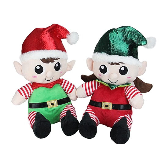 Northlight 13" Plush Sitting Boy And Girl Christmas Figurine
