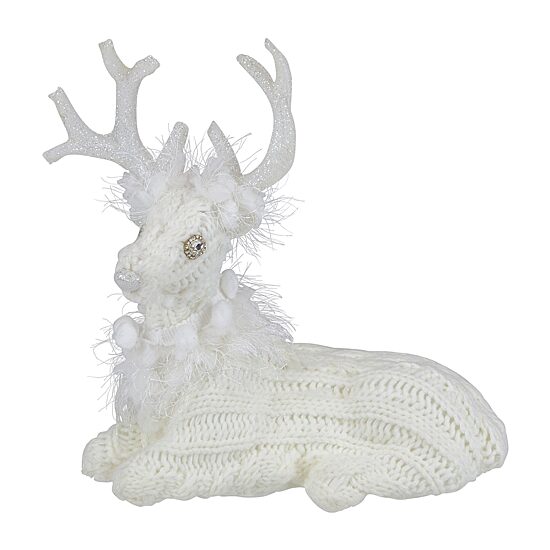 Northlight 10" Cable Knit Sweater Sitting Reindeer Christmas Figurine