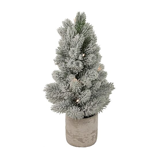 Northlight 16" Led Lighted Mini Frosted Pine In Cement Base 1 Foot Pine Christmas Tree
