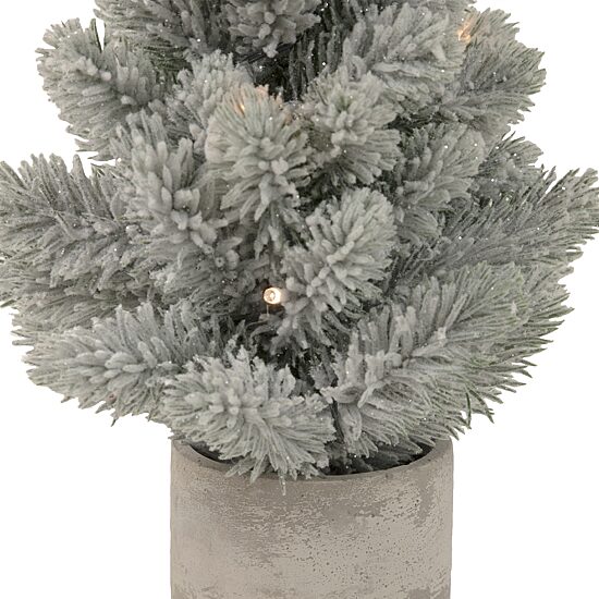 Northlight 16" Led Lighted Mini Frosted Pine In Cement Base 1 Foot Pine Christmas Tree