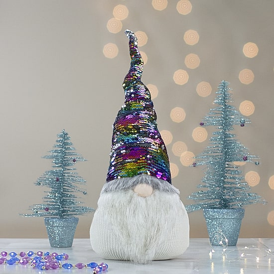 Northlight 24" Gnome With Rainbow Flip Sequin Hat Christmas Gnome