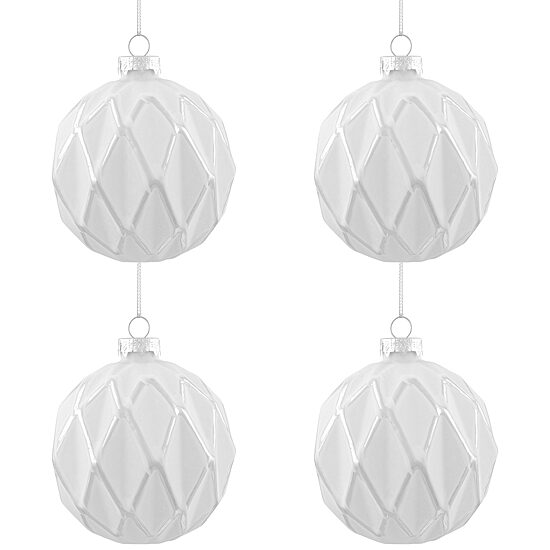 Northlight 4" 4ct Embossed Diamon Glass Ball Christmas Ornament
