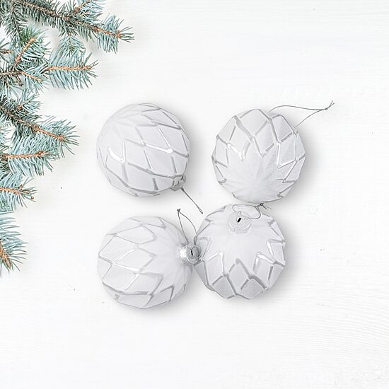Northlight 4" 4ct Embossed Diamon Glass Ball Christmas Ornament