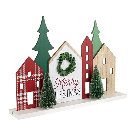 Northlight 15" Wooden "Merry Christmas" Houses With Marquee Lights