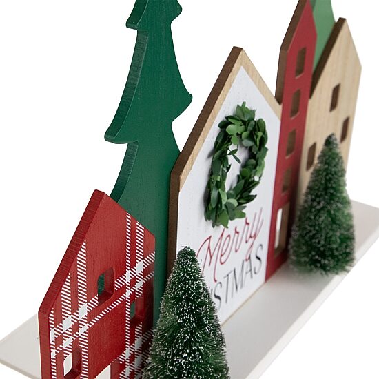 Northlight 15" Wooden "Merry Christmas" Houses With Marquee Lights