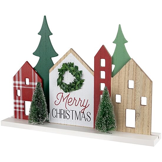 Northlight 15" Wooden "Merry Christmas" Houses With Marquee Lights