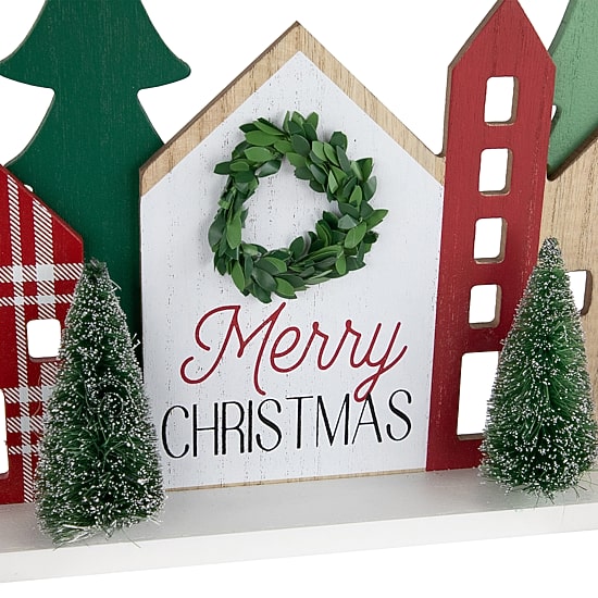 Northlight 15" Wooden "Merry Christmas" Houses With Marquee Lights