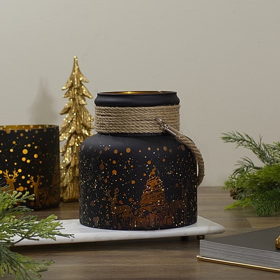 Northlight 8" Deer And Pine Trees Flameless Glass Candle Holder