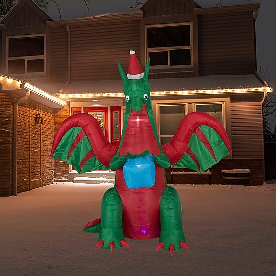 Northlight 6ft Inflatable Led Lighted Dragon With Gift Outdoor Christmas Inflatable