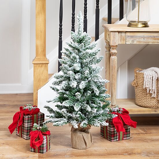 Northlight 3ft Frosted Pine Artificial In Burlap Base 3 Foot Pine Christmas Tree