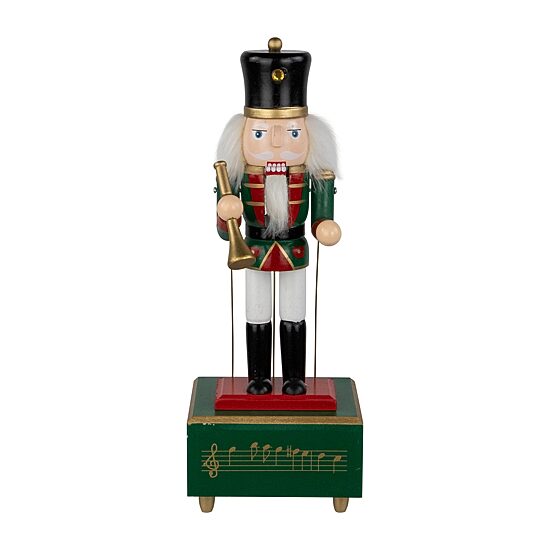 Northlight 12" Nutcracker Red Animated And Musical With Trumpet Wood Plays Music Christmas Nutcracker