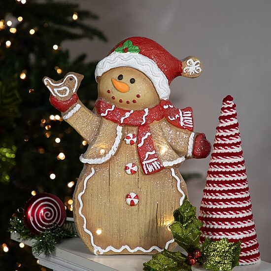 Northlight 15" Led Gingerbread Snowman With Bird Christmas Figurine