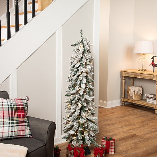 Northlight 5ft Prelit Pencil Flocked Alpine Artificial Clear Lights 5 Foot Flocked Pine Christmas Tree