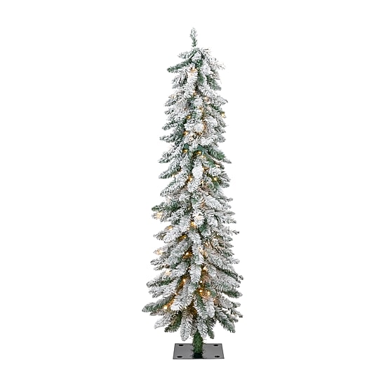 Northlight 5ft Prelit Pencil Flocked Alpine Artificial Clear Lights 5 Foot Flocked Pine Christmas Tree