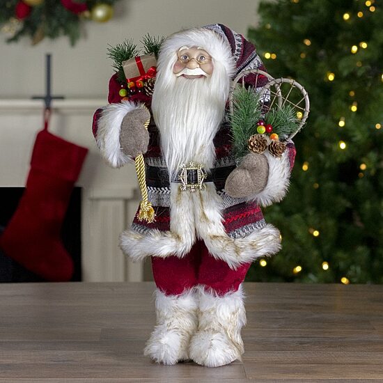 Northlight 18" Standing Santa With Snow Shoes And Fur Boots Christmas Figurine
