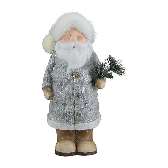 Northlight 18" Ceramic Santa Holding Pine Sprig Christmas Figurine