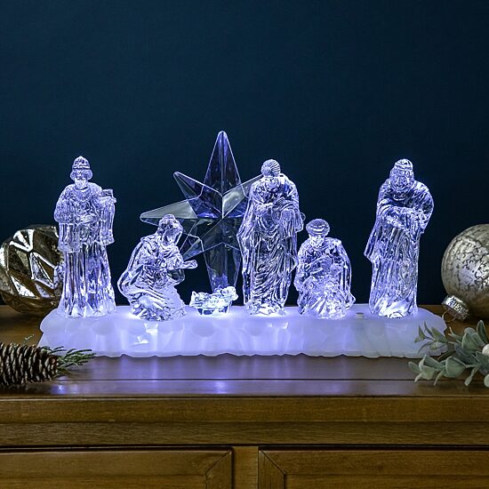 Northlight 12" Led Lighted Nativity Scene Acrylic Lighted Nativity Set