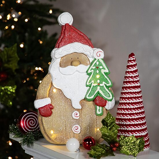 Northlight 16" Led Gingerbread Santa Claus Glittered Christmas Figurine