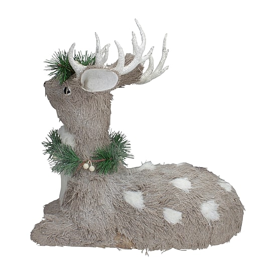 Northlight 14" Sitting Sisal Reindeer With Wreath Christmas Figurine