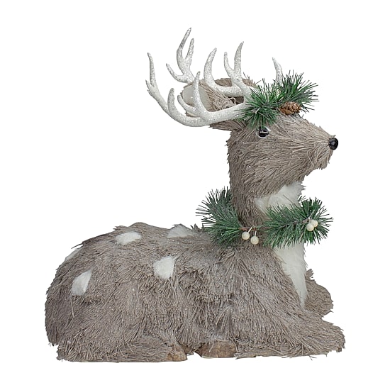 Northlight 14" Sitting Sisal Reindeer With Wreath Christmas Figurine