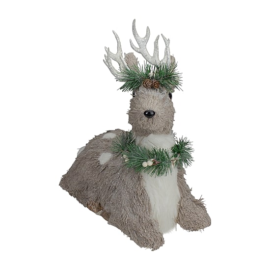 Northlight 14" Sitting Sisal Reindeer With Wreath Christmas Figurine
