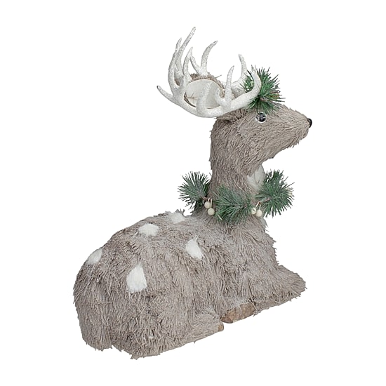 Northlight 14" Sitting Sisal Reindeer With Wreath Christmas Figurine