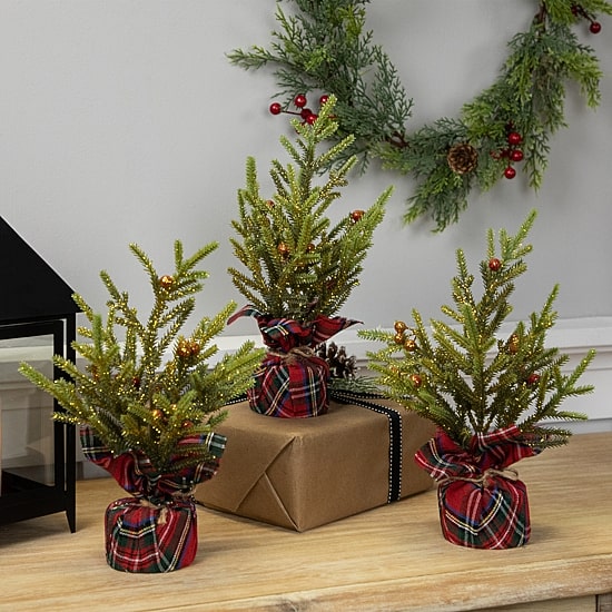 Northlight 9" Mini Glittered Pine With Berries Artificial Pine Christmas Tree