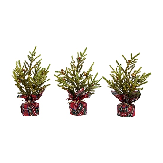 Northlight 9" Mini Glittered Pine With Berries Artificial Pine Christmas Tree