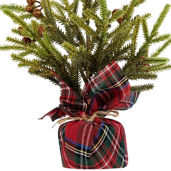 Northlight 9" Mini Glittered Pine With Berries Artificial Pine Christmas Tree