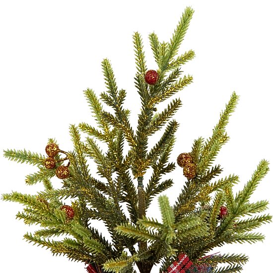 Northlight 9" Mini Glittered Pine With Berries Artificial Pine Christmas Tree