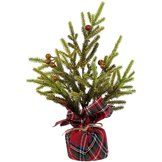 Northlight 9" Mini Glittered Pine With Berries Artificial Pine Christmas Tree