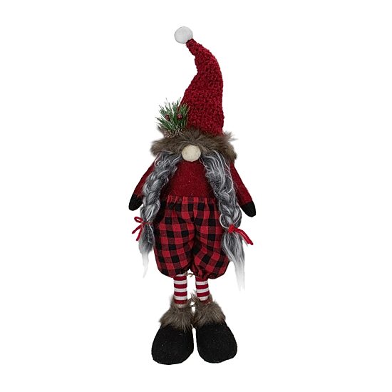 Northlight 17" Buffalo Plaid Girl Gnome With Pigtails Christmas Gnome