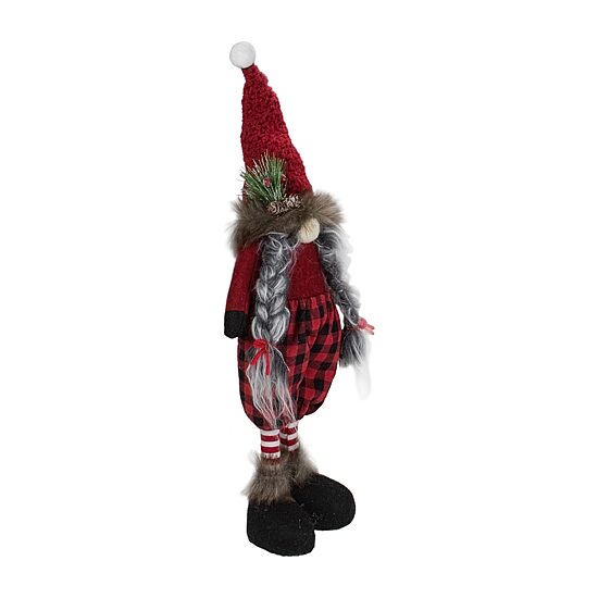 Northlight 17" Buffalo Plaid Girl Gnome With Pigtails Christmas Gnome