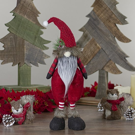 Northlight 17" Standing Buffalo Plaid Gnome With Berry Pine Christmas Gnome