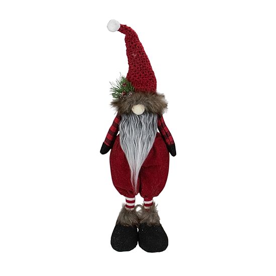 Northlight 17" Standing Buffalo Plaid Gnome With Berry Pine Christmas Gnome