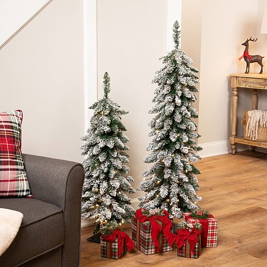 Northlight 4ft Prelit Pencil Flocked Alpine Artificial Clear 4 Foot Flocked Pine Christmas Tree