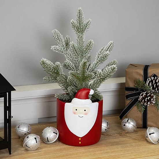 Northlight 15" Mini Frosted Artificial In Santa Pot 1 Foot Christmas Tree