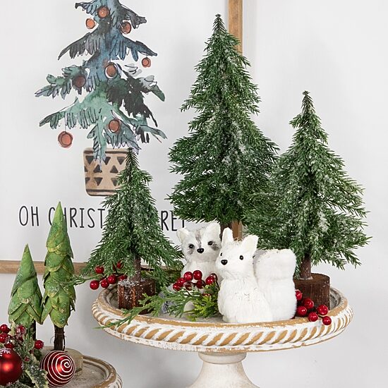 Northlight 14" Frosted Icy Pine With Jute Base 1 Foot Pine Christmas Tree