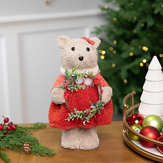 Northlight 10" Woodland Girl Bear Holding Christmas Figurine