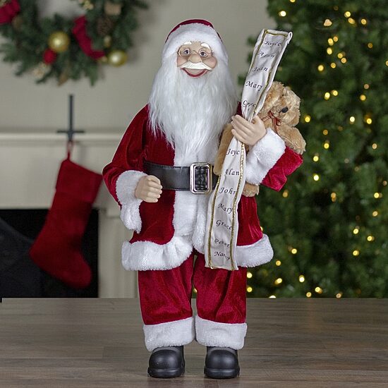 Northlight 24" Standing Santa With Teddy Bear And List Christmas Figurine