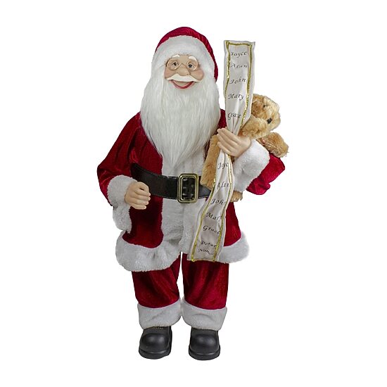 Northlight 24" Standing Santa With Teddy Bear And List Christmas Figurine