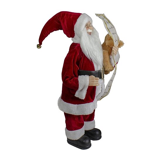 Northlight 24" Standing Santa With Teddy Bear And List Christmas Figurine