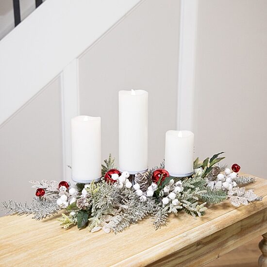 Northlight 28" Frosted Winter Greenery And Jingle Bells Pillar Candle Holder
