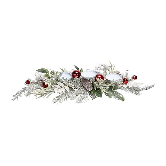 Northlight 28" Frosted Winter Greenery And Jingle Bells Pillar Candle Holder