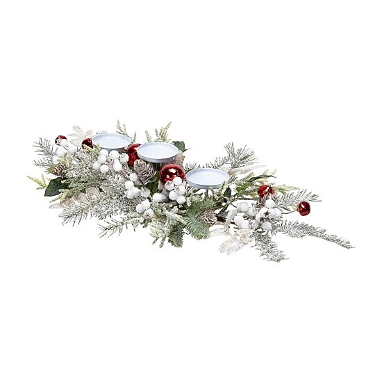 Northlight 28" Frosted Winter Greenery And Jingle Bells Pillar Candle Holder