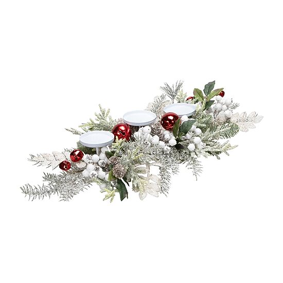 Northlight 28" Frosted Winter Greenery And Jingle Bells Pillar Candle Holder