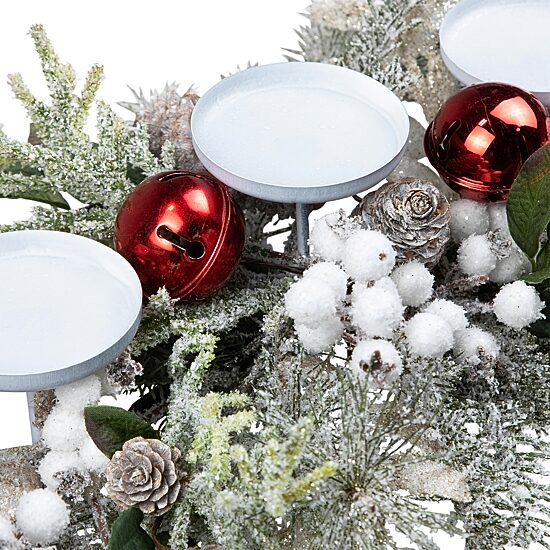 Northlight 28" Frosted Winter Greenery And Jingle Bells Pillar Candle Holder