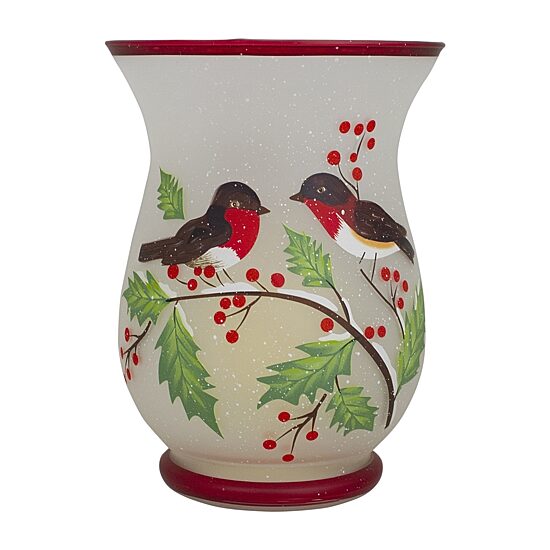 Northlight 8" Hand Painted Finches And Pine Glass Candle Holder