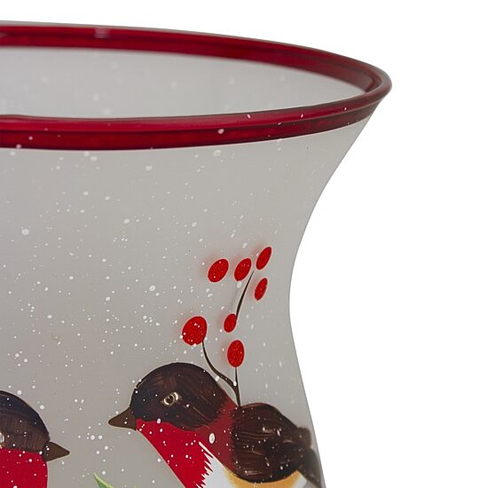 Northlight 8" Hand Painted Finches And Pine Glass Candle Holder
