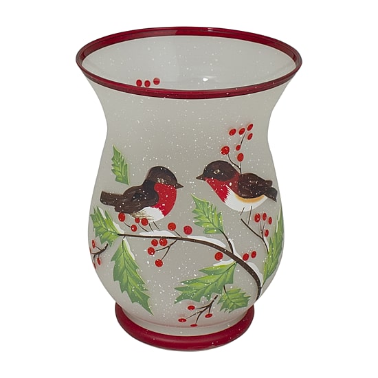 Northlight 8" Hand Painted Finches And Pine Glass Candle Holder